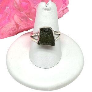 Moldavite Ring Size 8 Solid 925 Sterling Silver Natural Raw Rough Stone Crystal